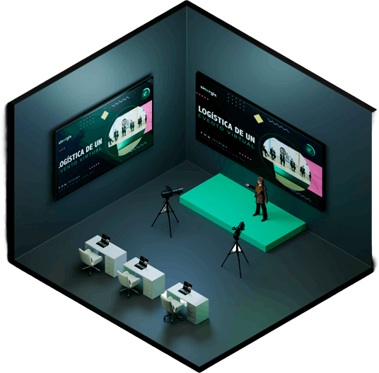 Transmisión de webinar corporativo profesional con gráficos en tiempo real y moderación