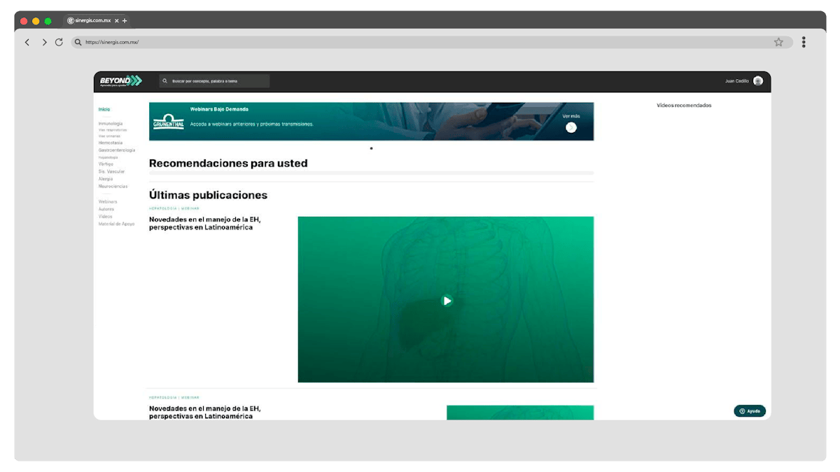 Galería de videos de la plataforma educativa digital del cliente Boehringer Ingelheim.