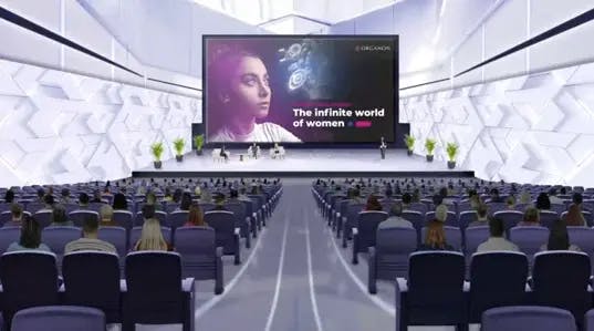 Congreso virtual para la industria farmacéutica. Sets virtuales y elementos 3D.