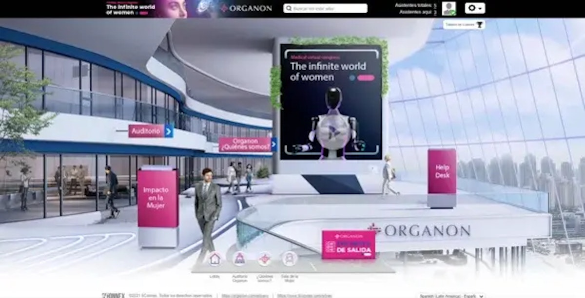 Congresos virtuales para la industria farmacéutica. Sets virtuales y elementos 3D.