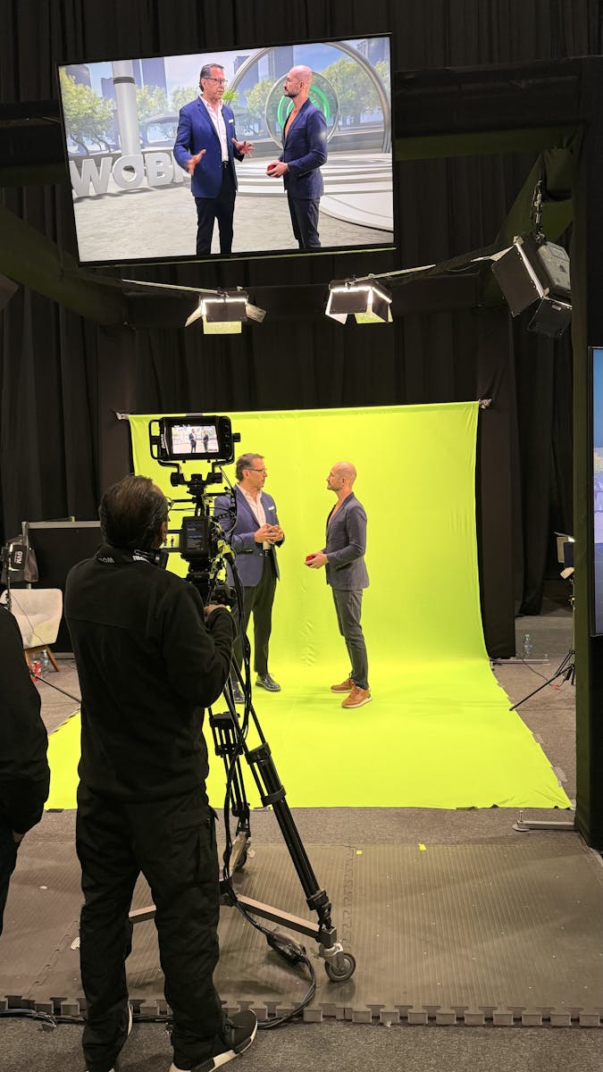 Professional video production studio with green screen