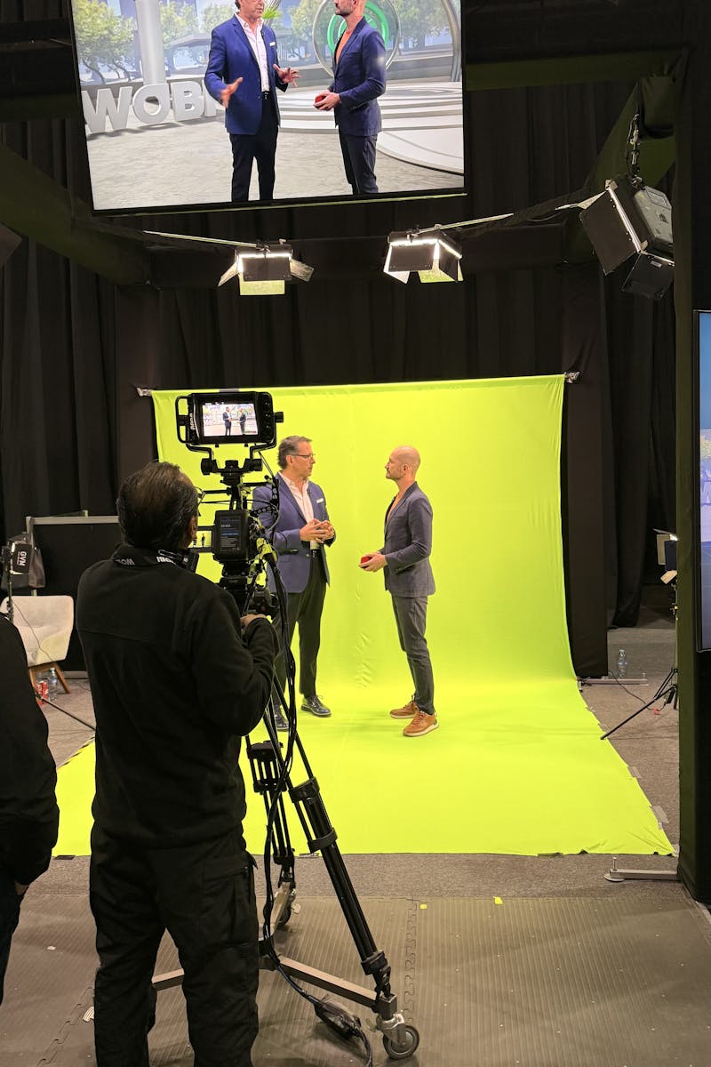 Professional video production studio with green screen