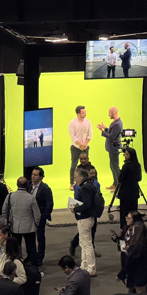 Studio setup with green screen and professional lighting